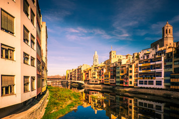 Obraz premium Girona city historical center in Catalonia, Spain.
