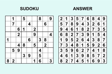Vector sudoku with answer 346. Puzzle game with numbers.