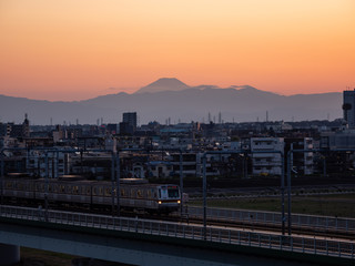 Fototapeta premium 多摩川浅間神社からの夕景