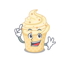 Vanilla ice cream mascot character design with one finger gesture