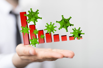 Economic impact of virus on global economy. Recession and financial crisis concept. 3D rendered...