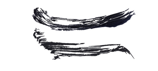 abstract ink black of stain or splash black watercolor paint and liquid Ink splash splatter is black line calligraphy of brush isolated on white background with clipping path