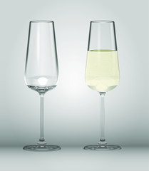 Vector 3D Champagne Flute Full And Empty  Glasses Illustration Set