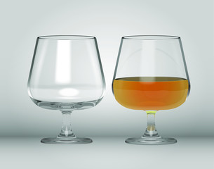 Vector 3D Cognac Empty And Full Glass Illustration Set