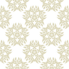 Seamless pattern with flowers. Light olive floral design on white background