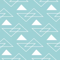 Behang Geometrisch naadloos ontwerp. Wit driehoekspatroon op lichtblauwe achtergrond © Liudmyla