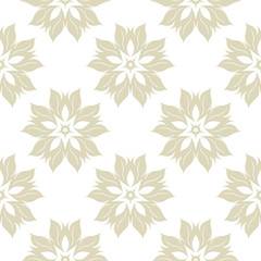 Seamless white background with olive green floral pattern