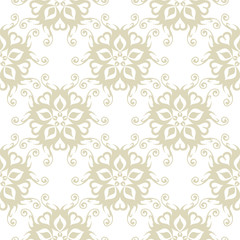 Floral seamless background. Olive green design on white background