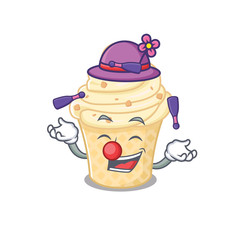 An attractive vanilla ice cream cartoon design style playing juggling