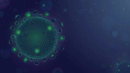 Deadly Green Corona Virus Flying in Space, Global Pandemic Viruses with Geometric Model Concept