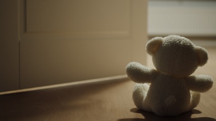 Door In Front Of Plush Bear Toy Leaving At Home