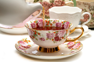 Porcelain tea cup with hot earl grey tea