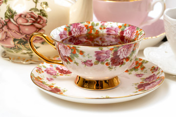 Porcelain tea cup with hot earl grey tea
