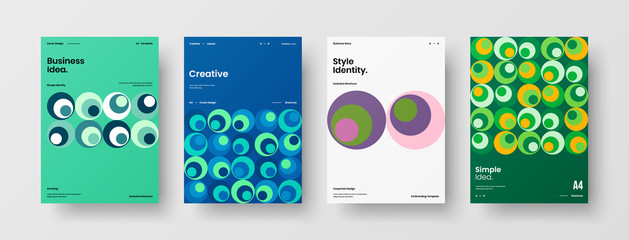 Company identity brochure template collection. Business presentation vector A4 vertical orientation front page mock up set. Corporate report cover abstract geometric illustration design layout bundle.
