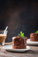 Chocolate mini cake on the wooden table