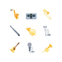 set of icons musical instruments on white background