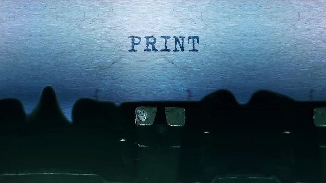 Print Word closeup Being Typing and Centered on a Sheet of paper on old vintage Typewriter mechanical 4k Footage Background Animation.