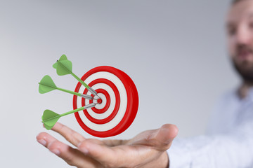 Dart arrow on target dartboard, Business success concept..