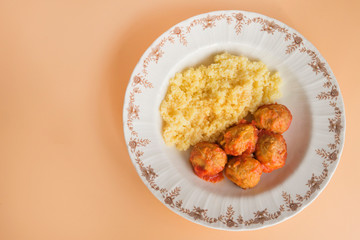 Meatballs with typical Moroccan couscous