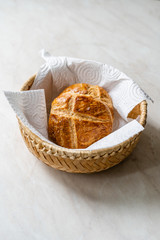 Turkish Pastry Product Pogaca in Basket. Traditional Bakery Food.