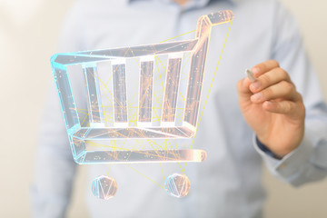 Shopping cart on digital tablet. Shopping online concept..