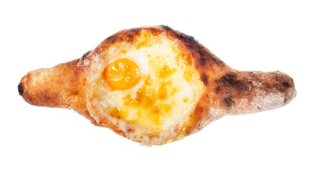 top view of Adjarian khachapuri with yolk isolated