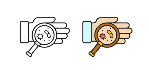 Hand with microbes. Flat illustration of dirty hands.