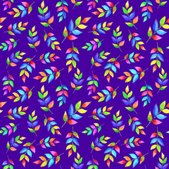 Seamless botanical pattern on purple background