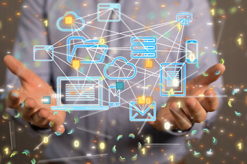 code data concept in hand media.