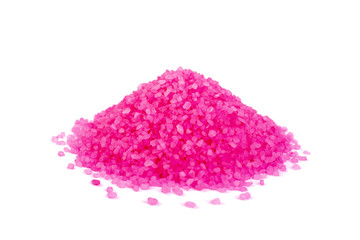 Pink cosmetic salt isolated on white background