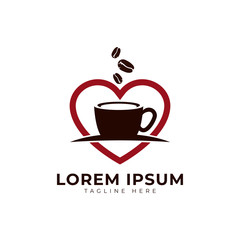 Love Coffee Beans with Cup Logo Vector Icon Illustration