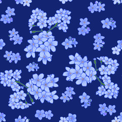 Fototapeta na wymiar Seamless Vector Blue Primula Flowers Pattern