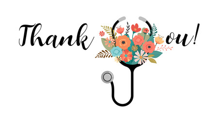 Thank you, doctor and nurse - COVID-19 pandemic concept, vector illustration stock illustration