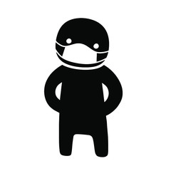 Protection from coronavirus infection. Black silhouette of little man in medical face mask.