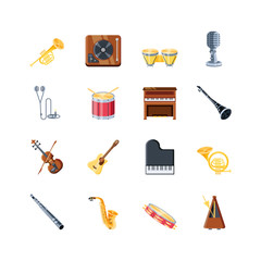 set of icons musical instruments on white background