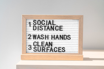 COVID-19 health hygiene guidelines. Rules, social distancing, wash hands often, clean surfaces,...