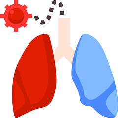 Clip-art Illustration of Corona-virus Attacking Lungs and Causing Pneumonia