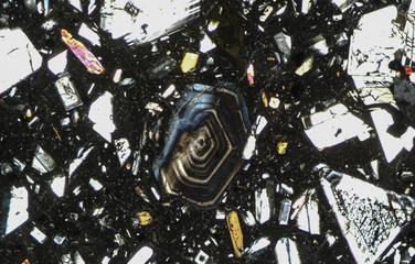Volcanic rock minerals under microscope
