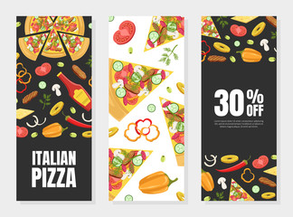 Italian Pizza Card Template Set, Element Can be Used for Restaurant or Cafe Menu, Flyer, Certificate, Delivery Service Vector Illustration