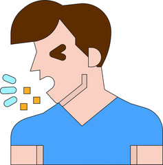 Fototapeta na wymiar Clip-art Illustration of Man Coughing and Sneezing as a Symptom of Corona-virus