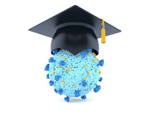 Virus with mortarboard