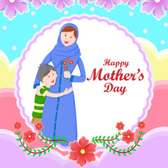 vector illustration of Happy Mother's Day greetings background with mother and kid showing love and affection relationship