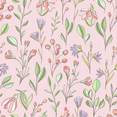 Seamless pattern with meadow flowers. Scandinavian style