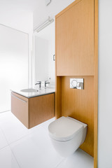 Fototapeta na wymiar Bathroom with wooden wall