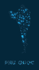 Phu Quoc network map. Abstract geometric map of the island. Internet connections and telecommunication design. Elegant vector illustration.