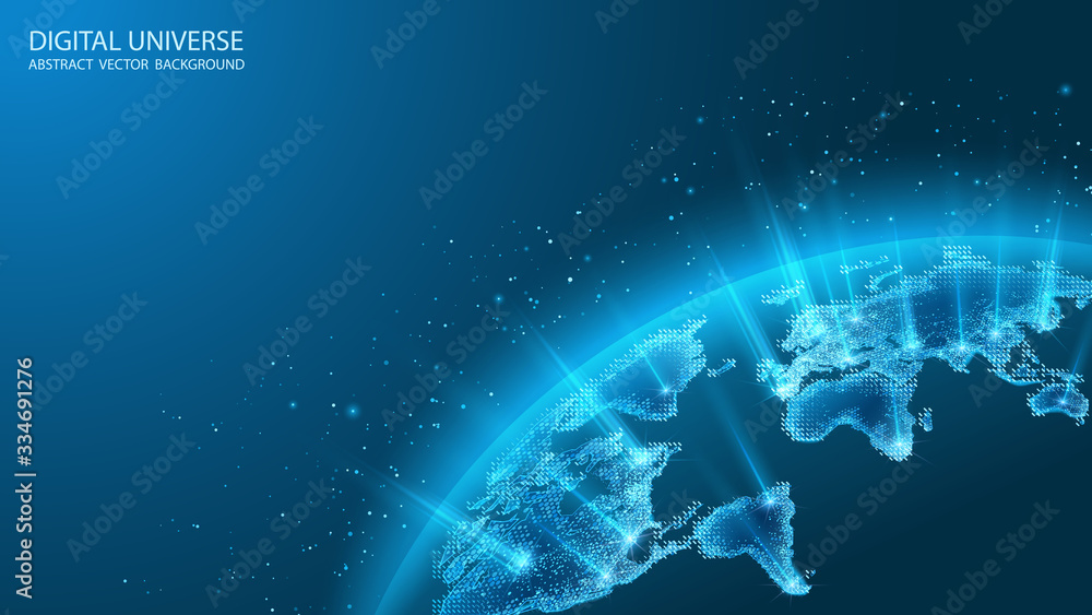 Poster map of the planet. spherical world map. global social network. future. vector. blue futuristic backg