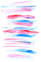 Blue and red striped background with thick stripes. Stripes made in watercolor