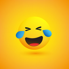 Face with Tears of Joy - Laughing Crying Emoticon on Yellow Background - Vector Illustration