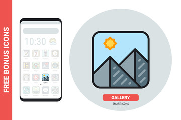 Image gallery or photo album application icon for smartphone, tablet, laptop or other smart device with mobile interface. Simple color version. Contains free bonus icons