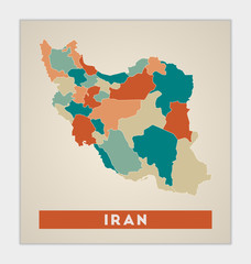 Iran poster. Map of the country with colorful regions. Shape of Iran with country name. Elegant vector illustration.